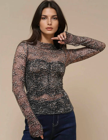 Lux Layering Leopard See Through Lace Mesh Top SKT51137