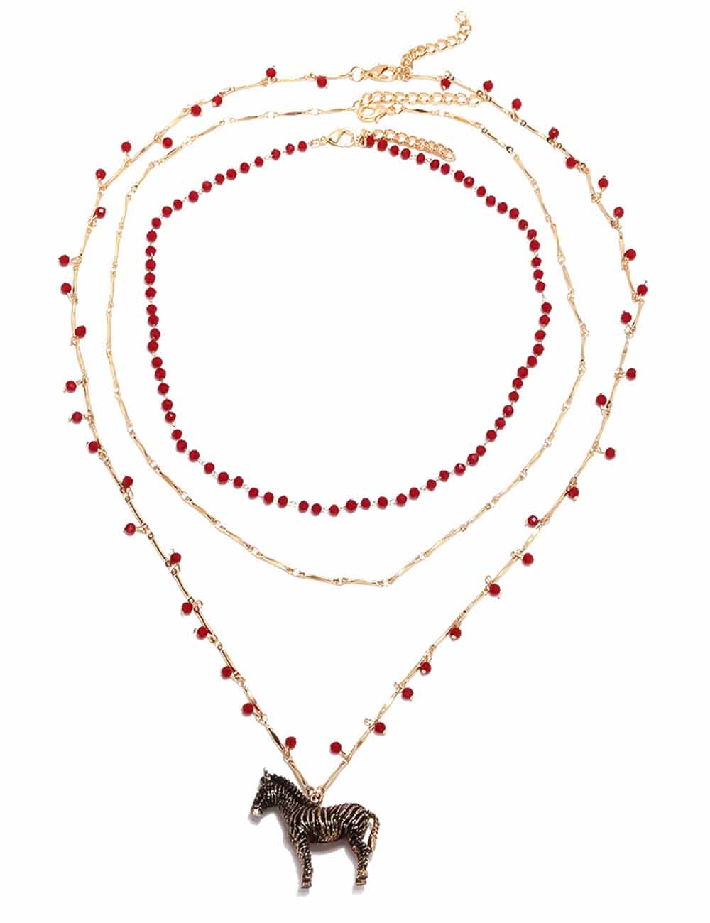 Ladies Resin Beaded Zebra Pendant 3PCS Necklace Set