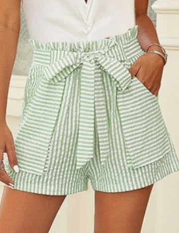 Ladies Striped String Tie Bowknot Shorts