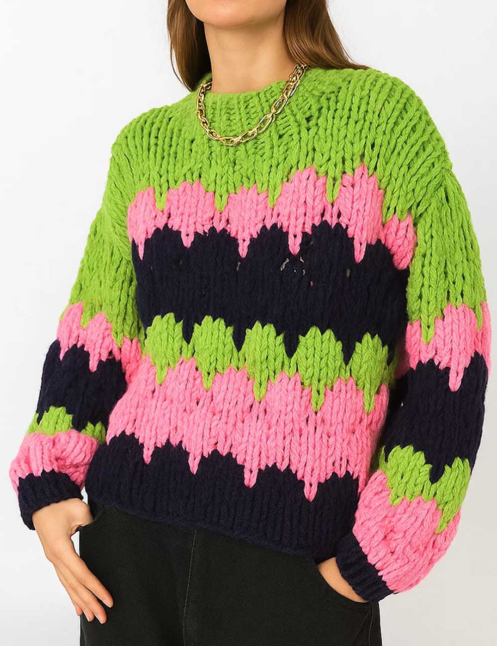 Ladies Colorful Pullover Long Sleeves Chunky Sweater