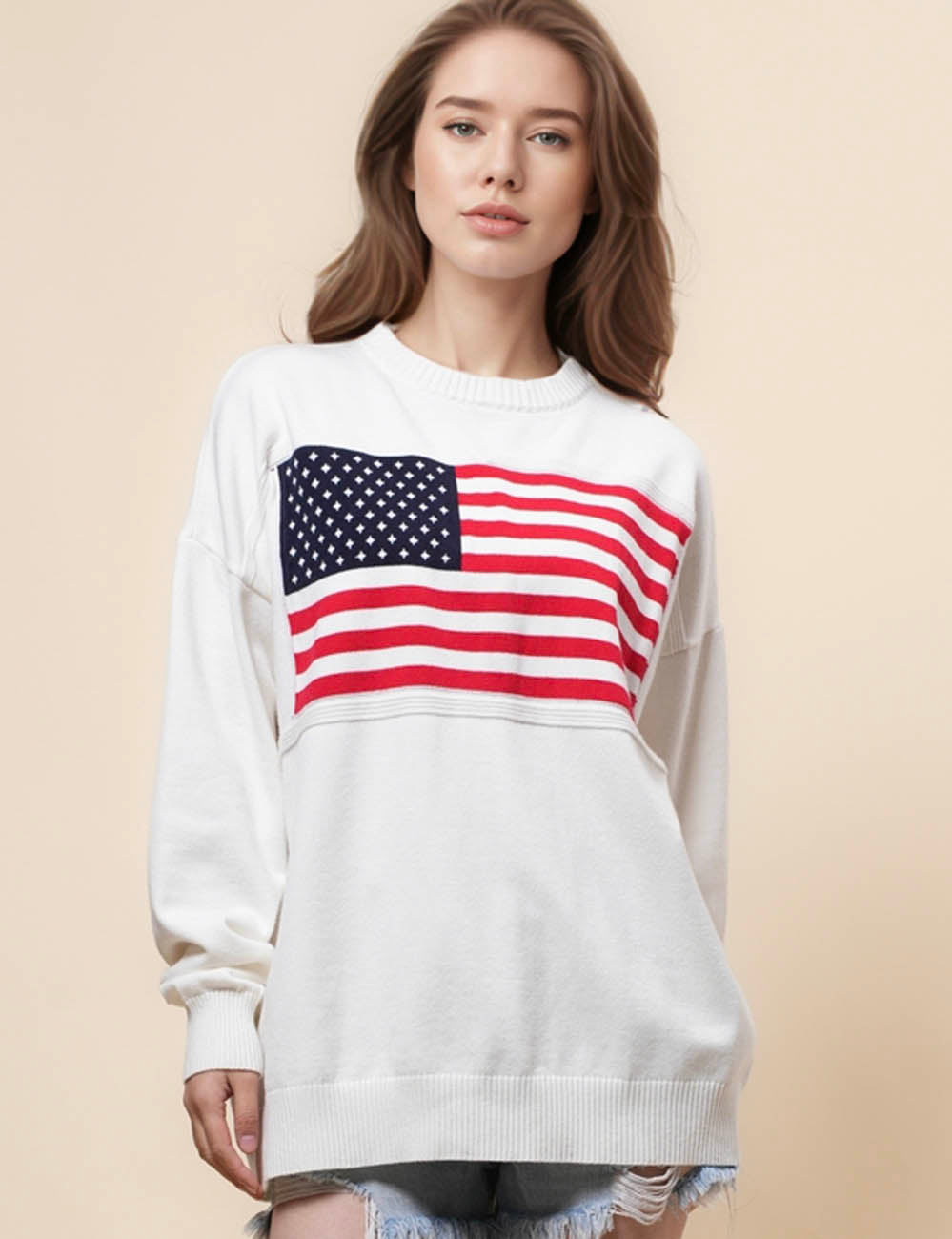 Ladies The Stars and The Stripes Pullover Sweater SKT4969