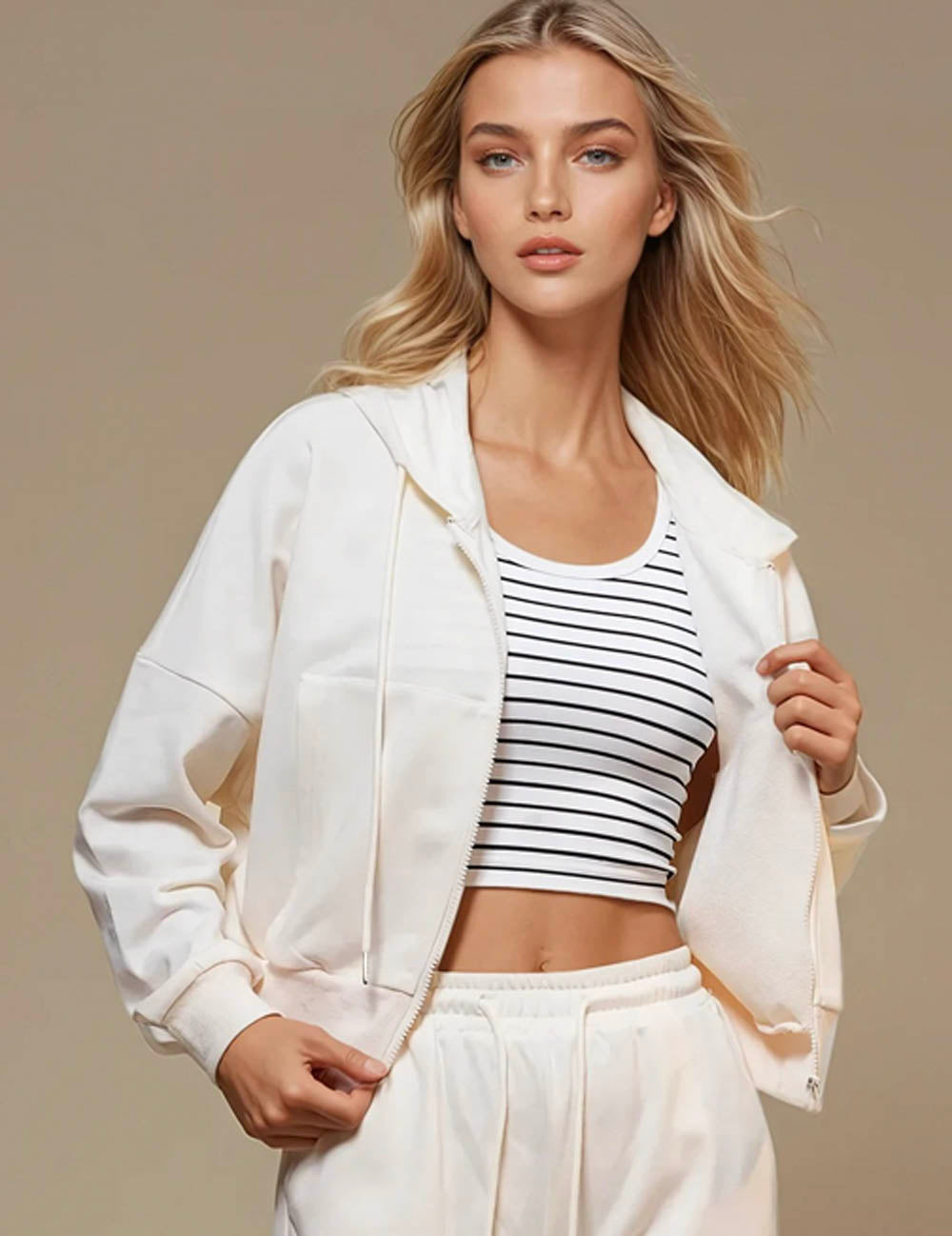 Ladies Solid Color Loungewear Top Zip Hoodie SKST50771T