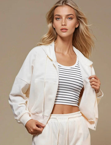 Ladies Solid Color Loungewear Top Zip Hoodie SKST50771T