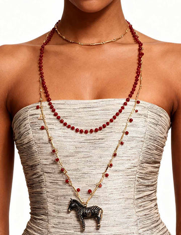 Ladies Resin Beaded Zebra Pendant 3PCS Necklace Set