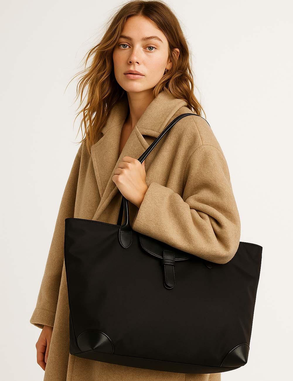 Ladies Color Block Nylon Shoulder Bag Large Capacity Tote Bag