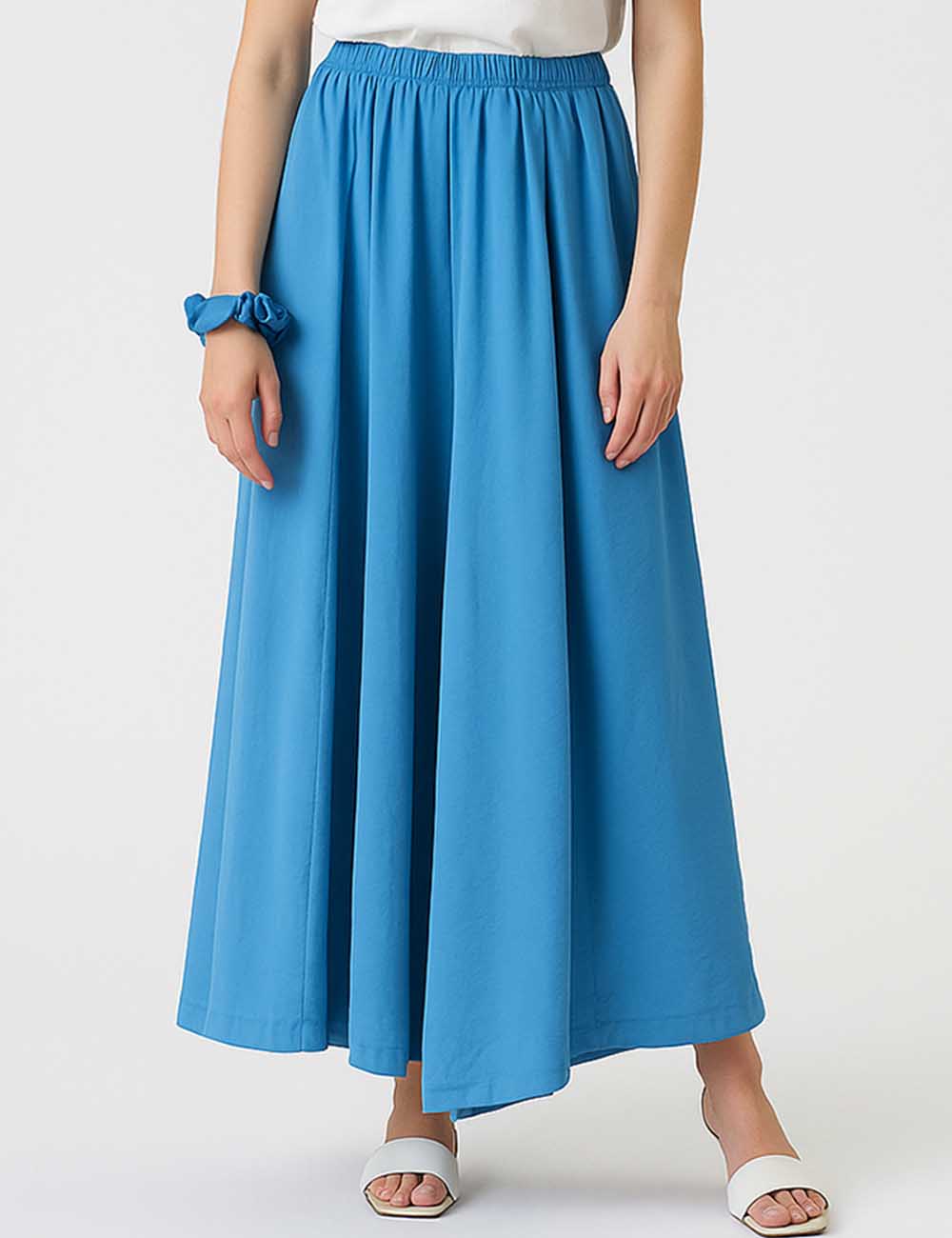 Ladies Ruched Elastic Waist Wide Leg Pants