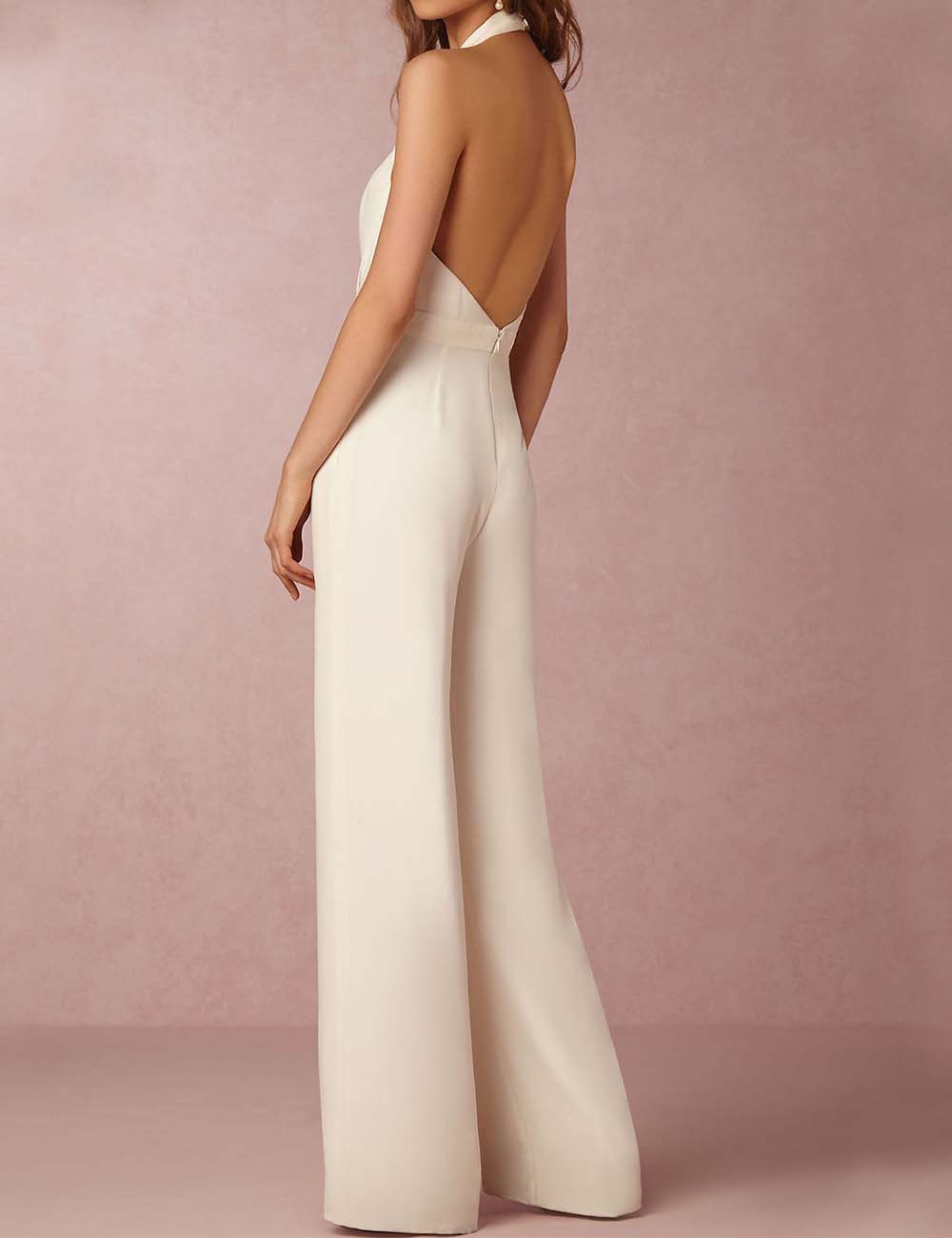 Ladies Deep V-Neck Halter Strap Shoulder Backless Jumpsuit