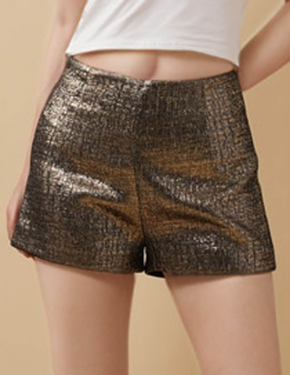 Ladies Solid Color Gloss Jacquard Shorts