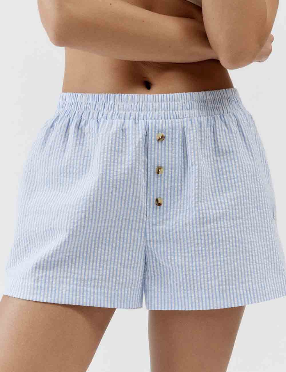 Ladies Color Block Stripe Elastic Waist Shorts
