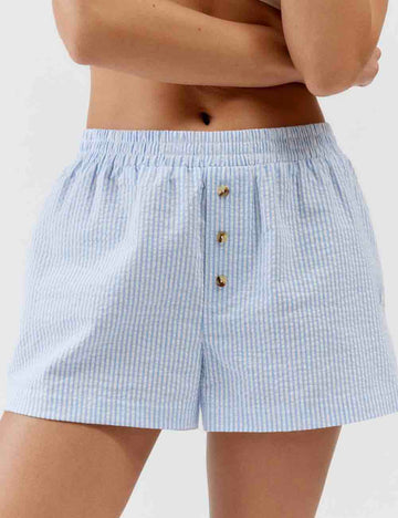 Ladies Color Block Stripe Elastic Waist Shorts