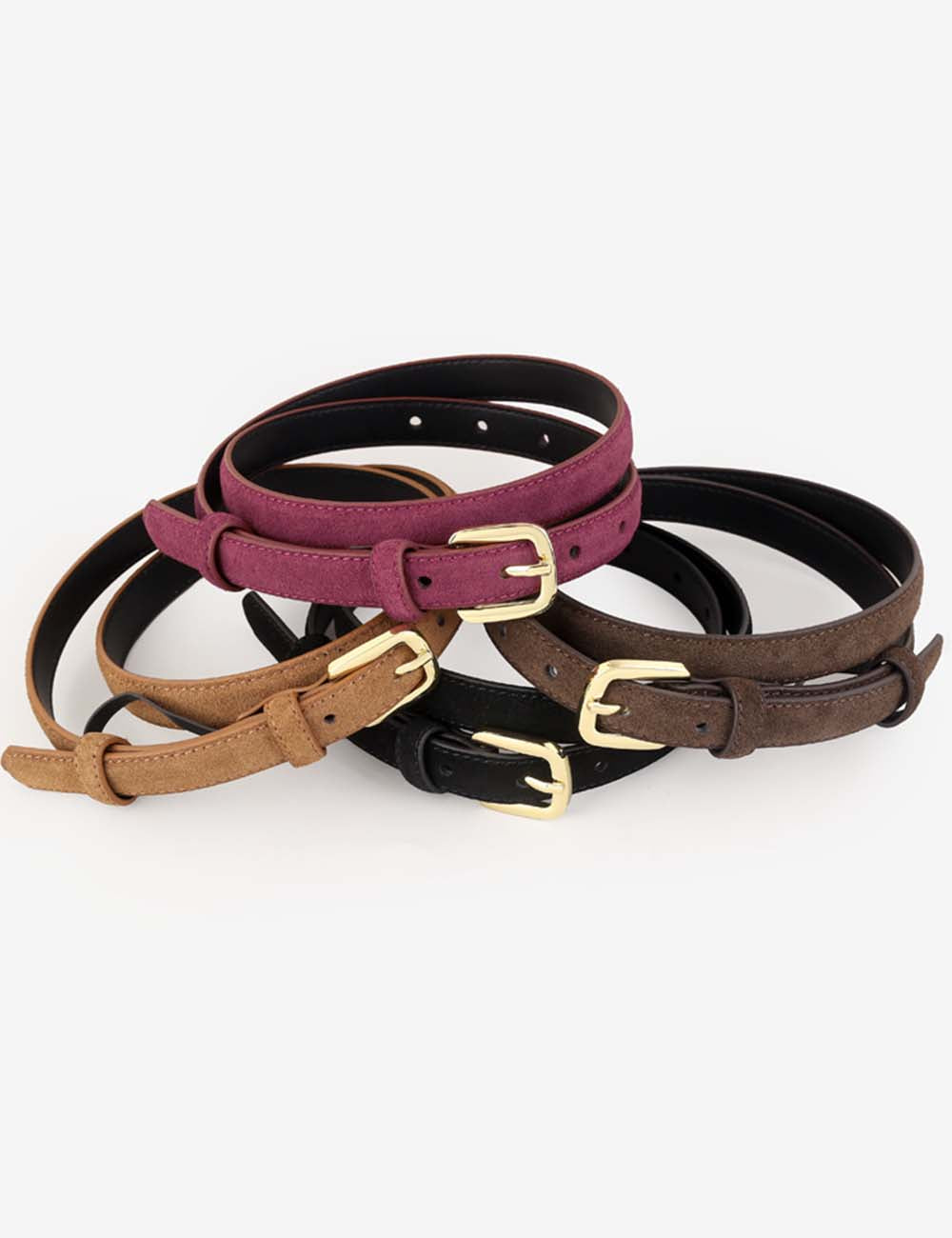 Ladies Gold Square Buckle Faux Suede Leather Waist Belt