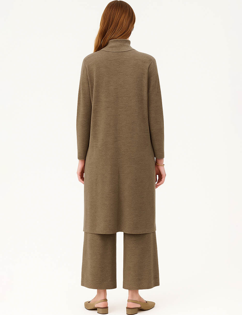 Ladies Solid Color Tie Front Sweater Knit Midi Dress & Cape Set