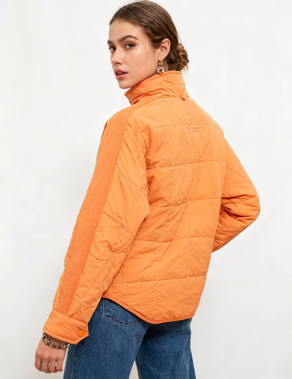 Ladies Stand Collar Zipper Front Quilted Cotton Padded Jacket