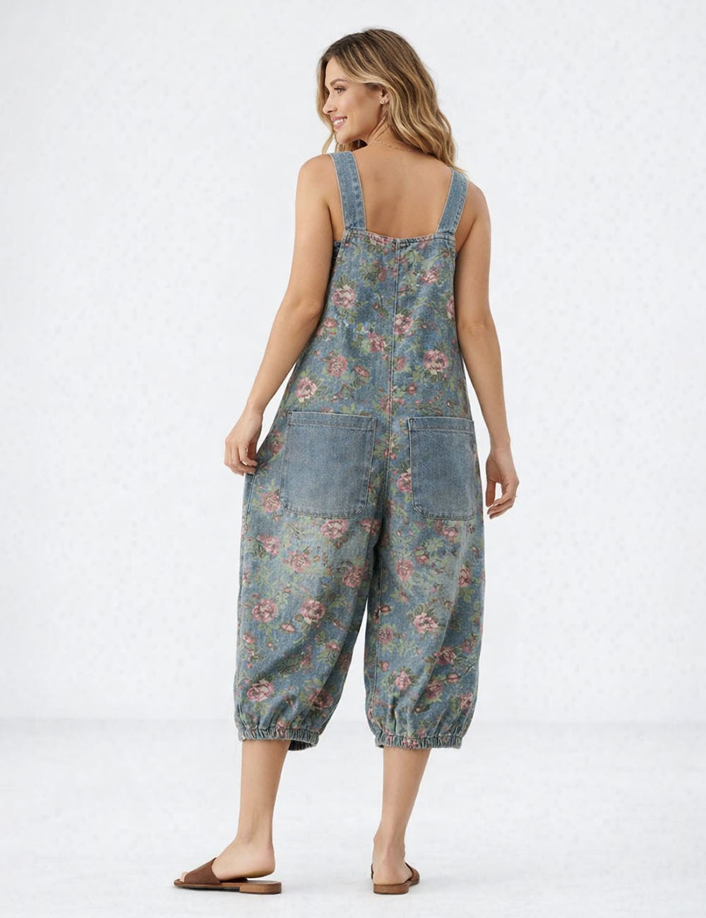 Ladies Hippies Floral Print Two Strape Shouldere Sleeveless Jumpsuit