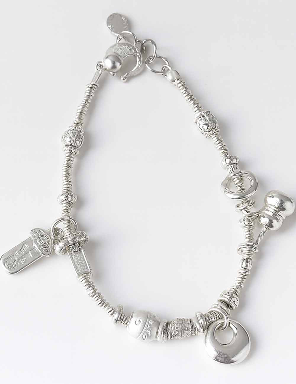 Ladies Little Gourd & Pangfu & Silver Disc Accent Pendants Bracelet