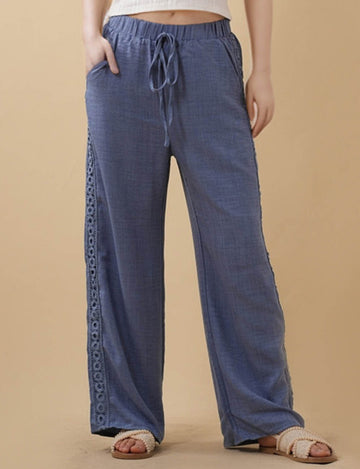 Ladies Solid Color Drawstring Straight Leg Pants 8SKP51435