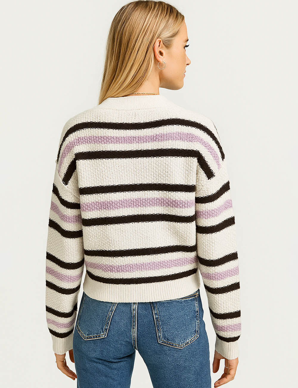 Ladies Multi Color Striped Knit Button Sweater Cardigan