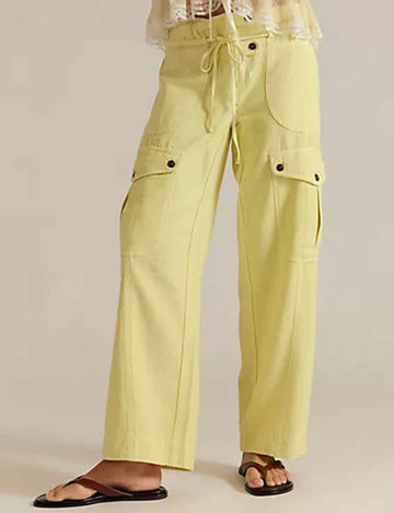 Ladies Solid Color Elastic Waist Drawstring Pocket Pants