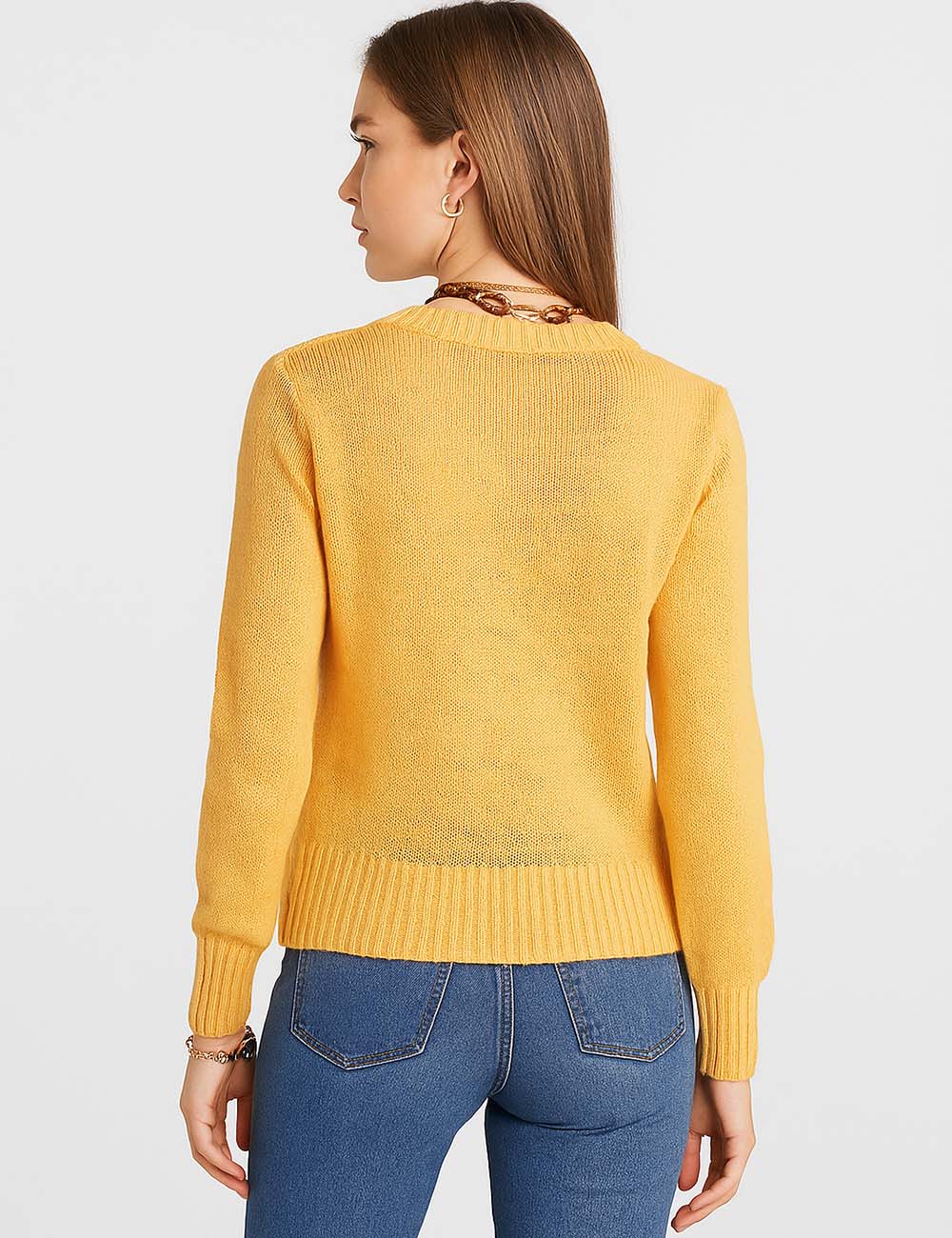 Ladies See Through Round Neck Long Sleeves Knit Top