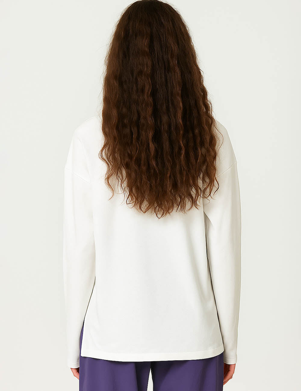 Ladies White Round Neck Long Sleeves T-Shirt