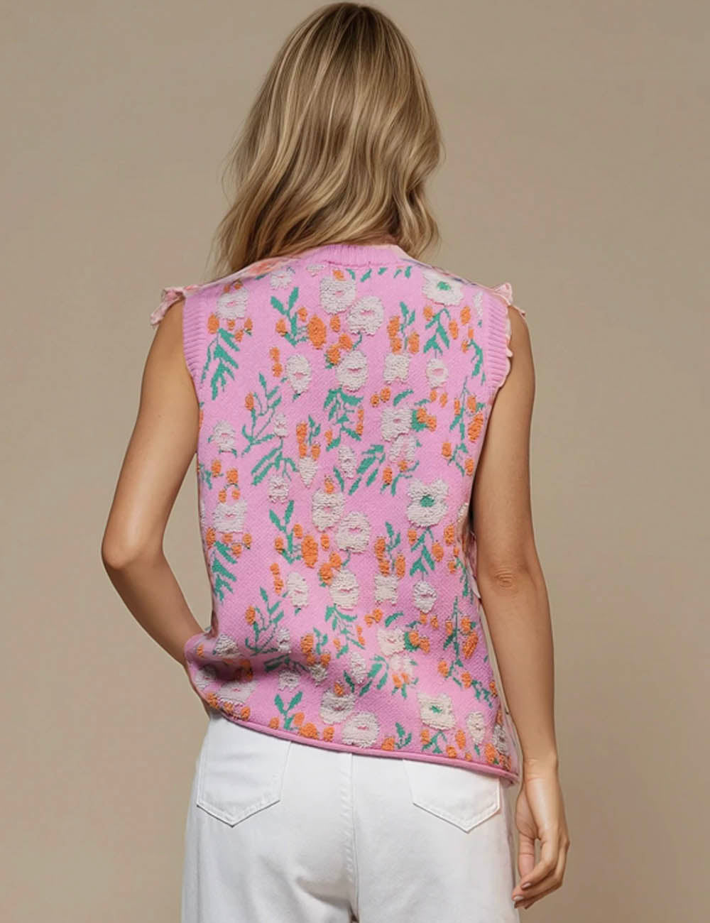 Ladies Floral Knit Sleeveless Sweater Vest SKT50127