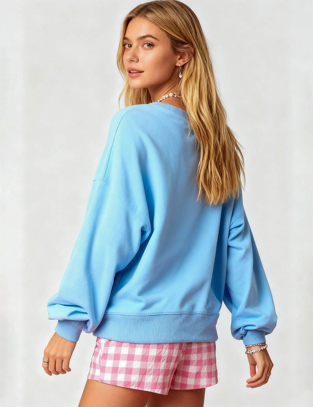 Ladies Bow Pattern Round Neck Long Sleeves Sweatshirt