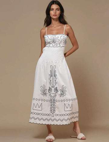Ladies Flower Embroidery Sleeveless Midi Dress SKD50206