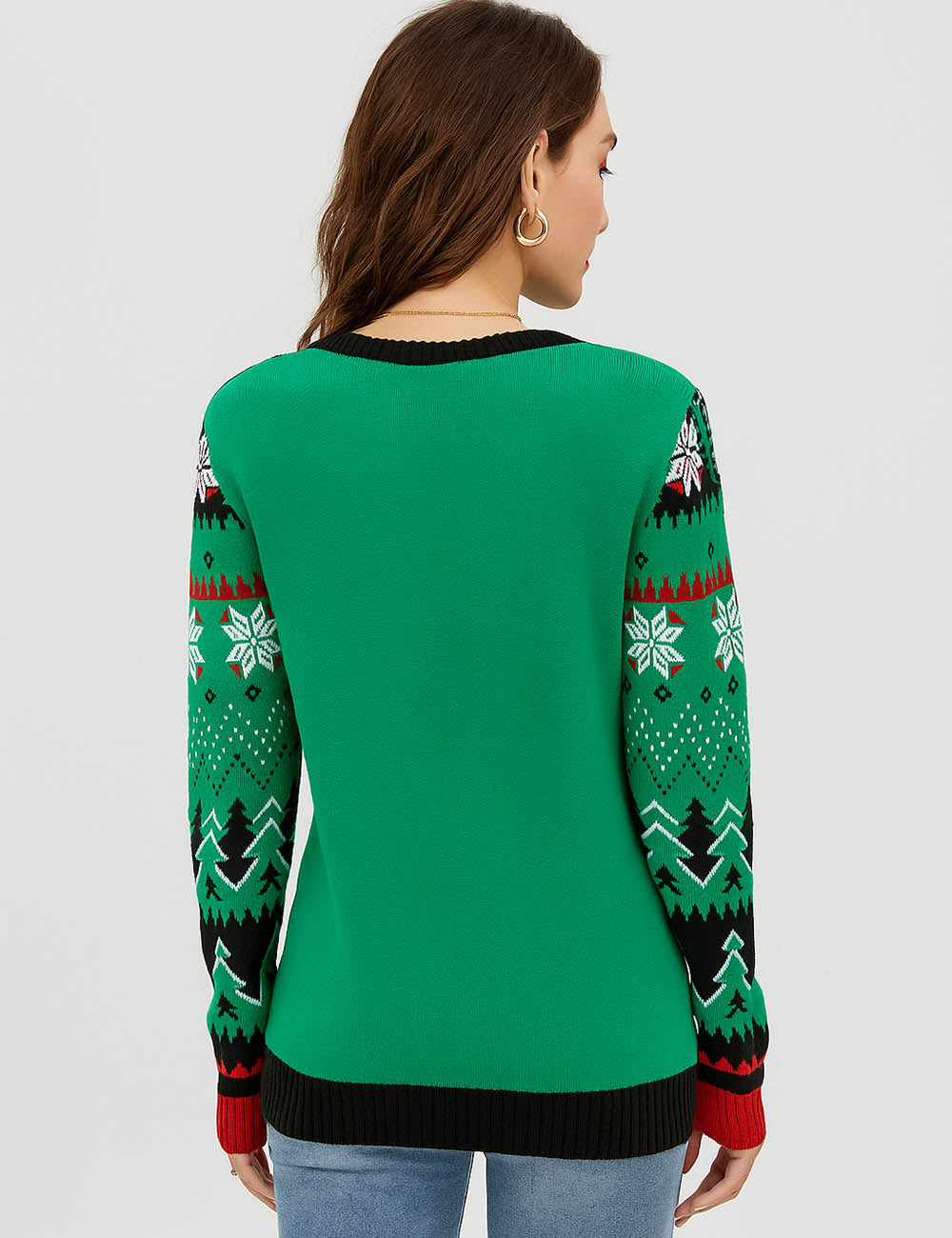 Ladies Christmas 2025 Dinosaur Round Neck Holiday Sweater