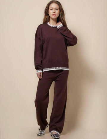 Ladies Pullover Sweater Pants 2PCS Loungewear Set SKST41231