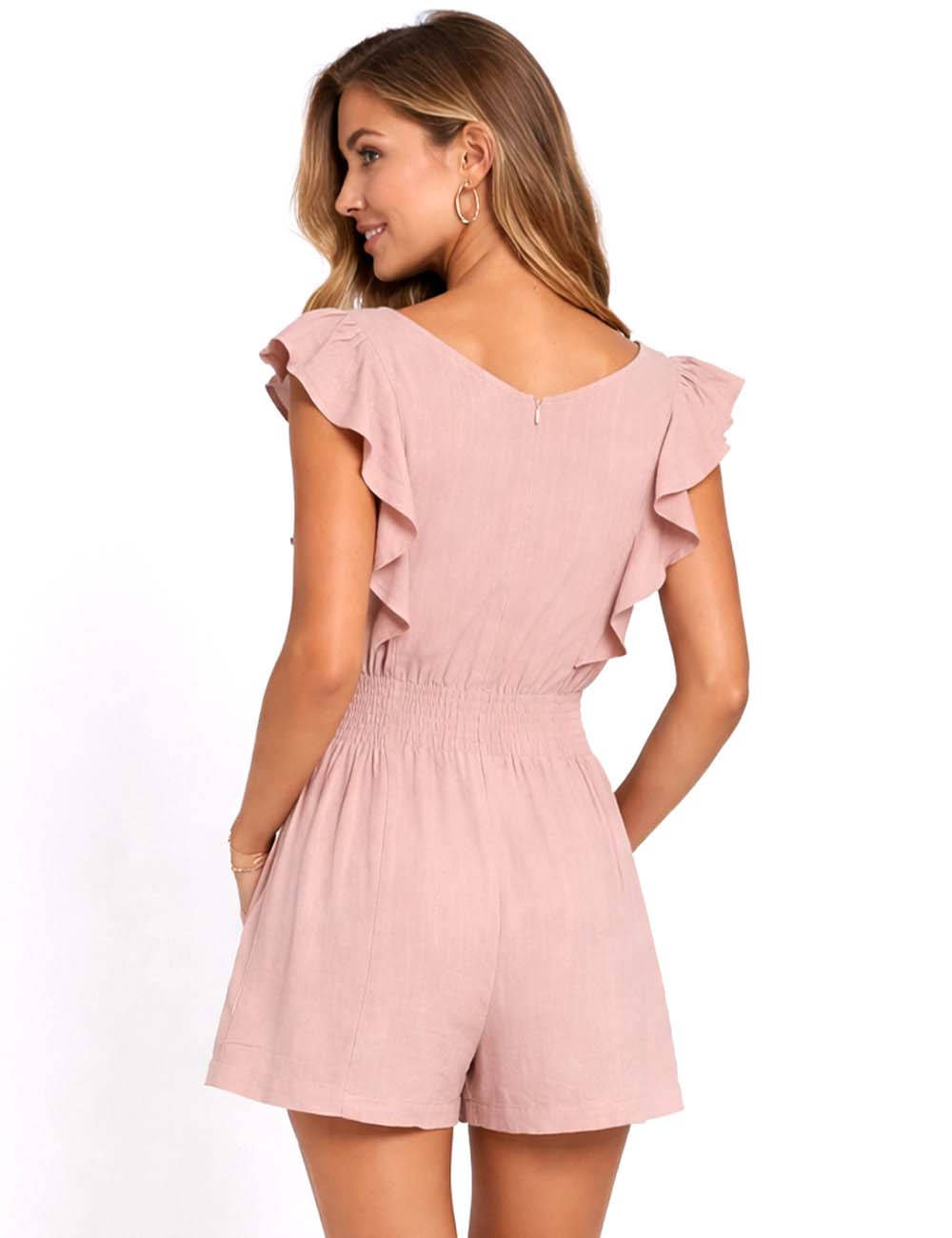 Ladies Casual Ruffle Sleeveless V-Neck Romper
