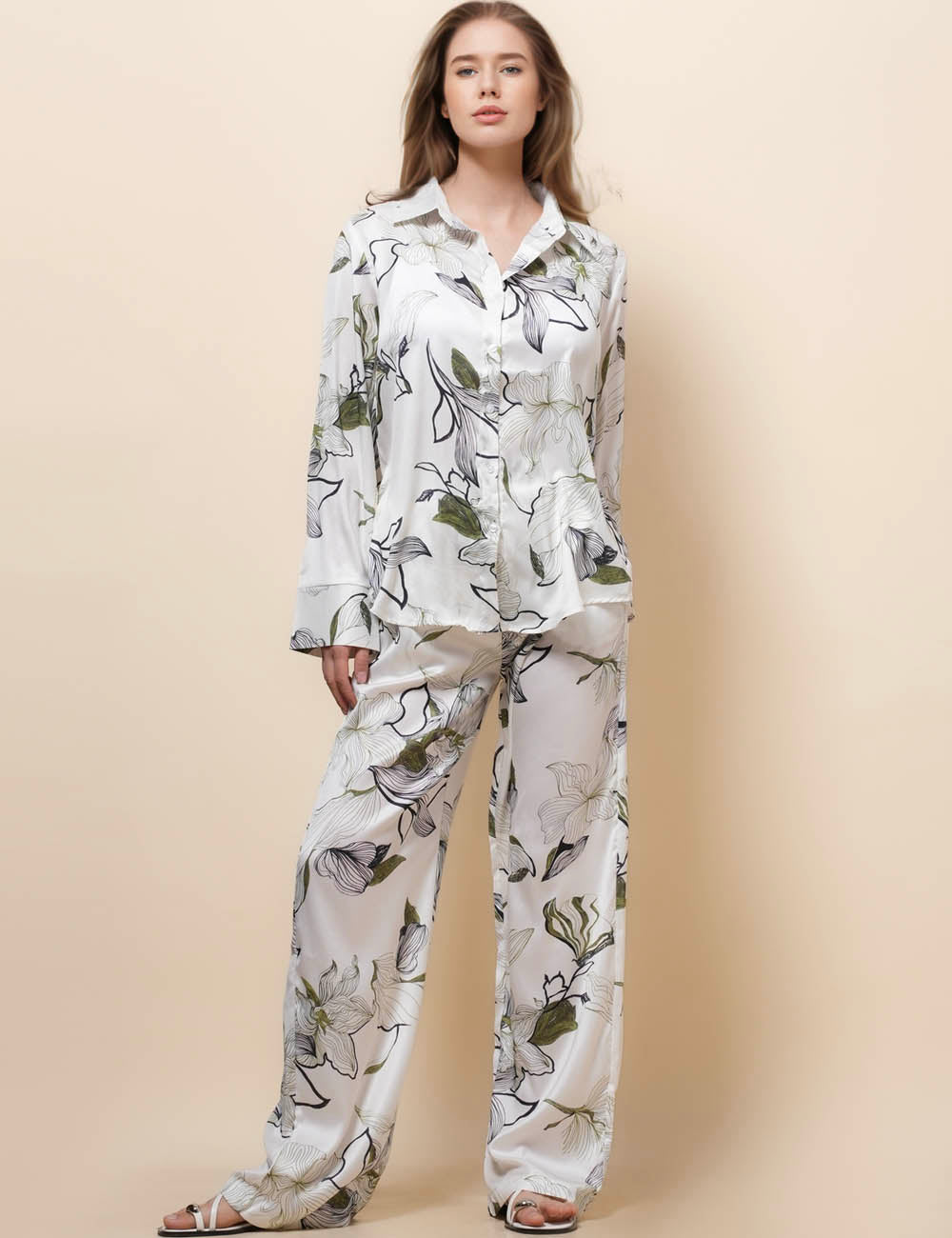 Laides Floral Prinr Shirt and Pants 2PCS Set SKST50327