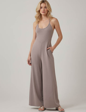 Ladies Solid Color String Shoulder Overall SKJ5M14