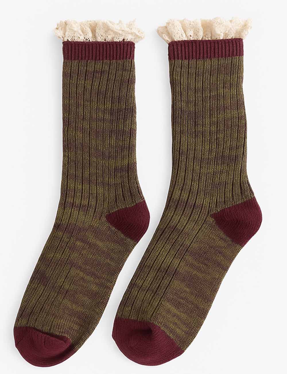 Ladies Vintage Ruffle Lace Trim Knit Midi Calf Socks