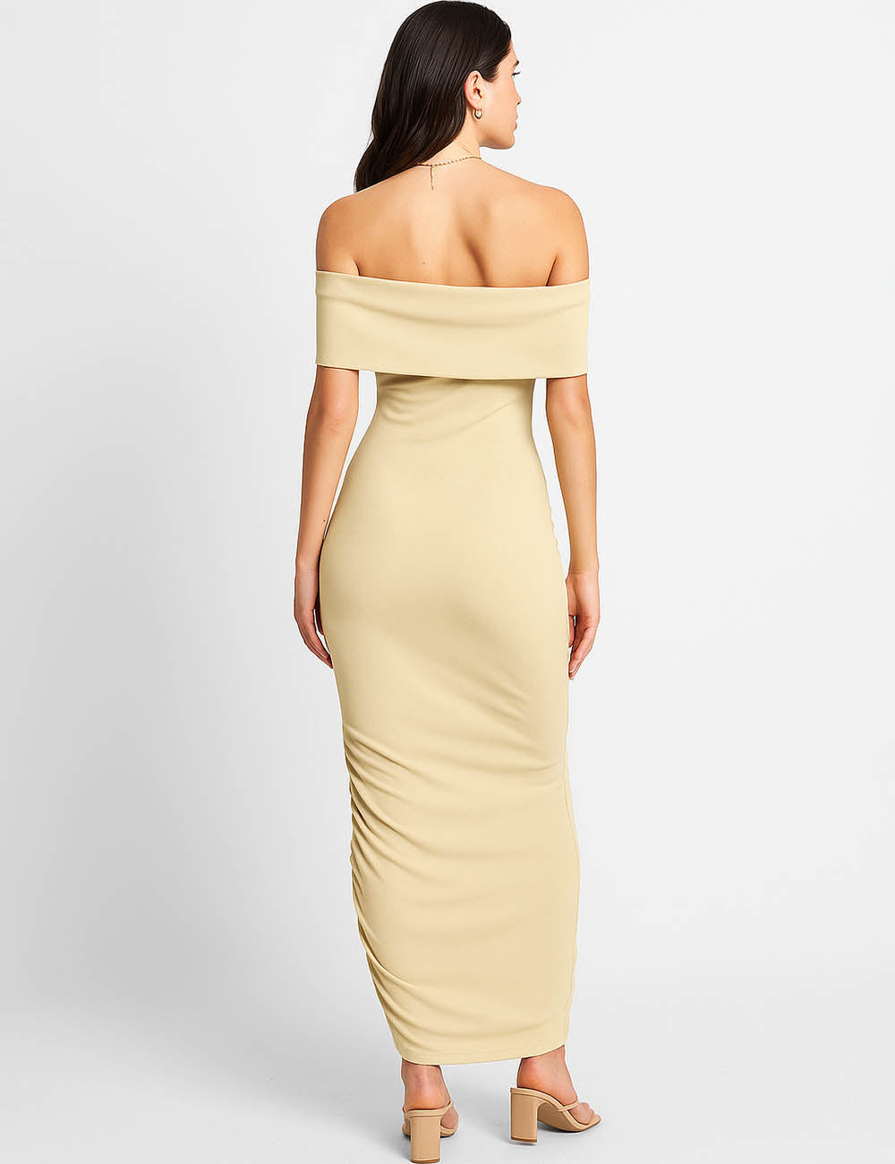 Ladies Off-Shoulder Ruched Hip Wrap Maxi Dress