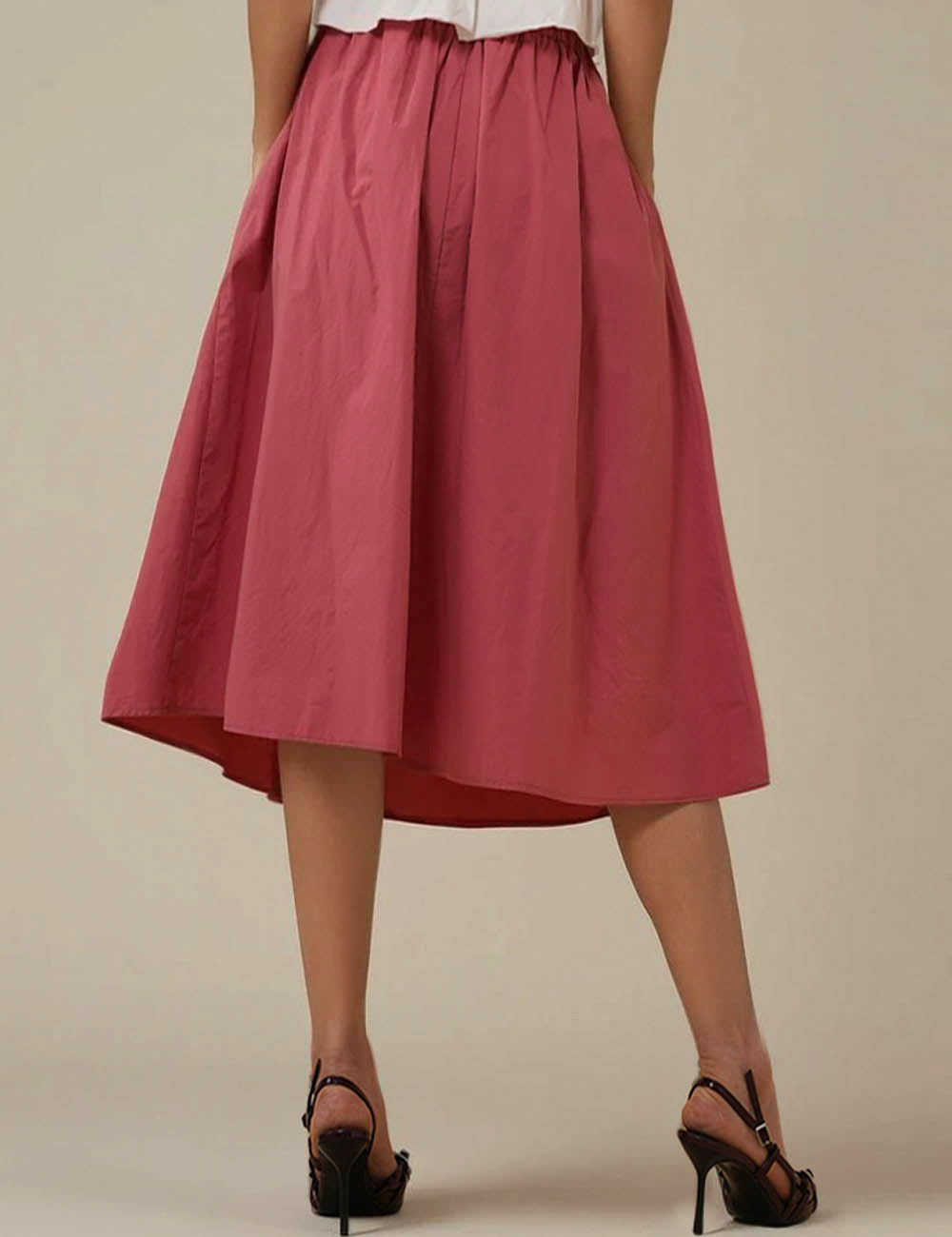 Ladies Solid Color Elastic Waist Midi Skirt SKS5K12