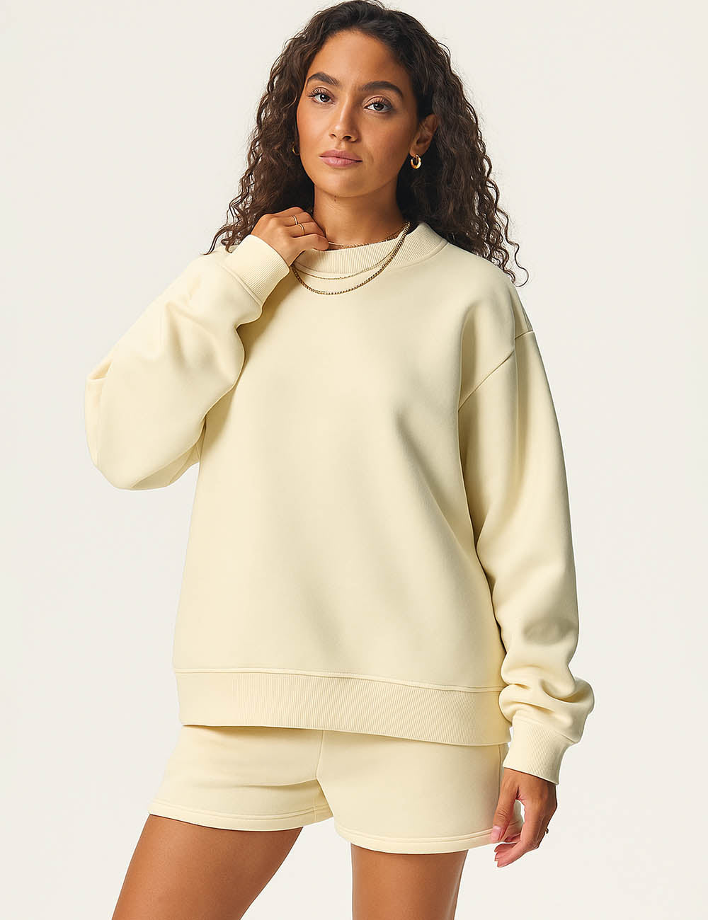 Ladies Fleece-Lined Solid Color Mock Collar Sweatshirt