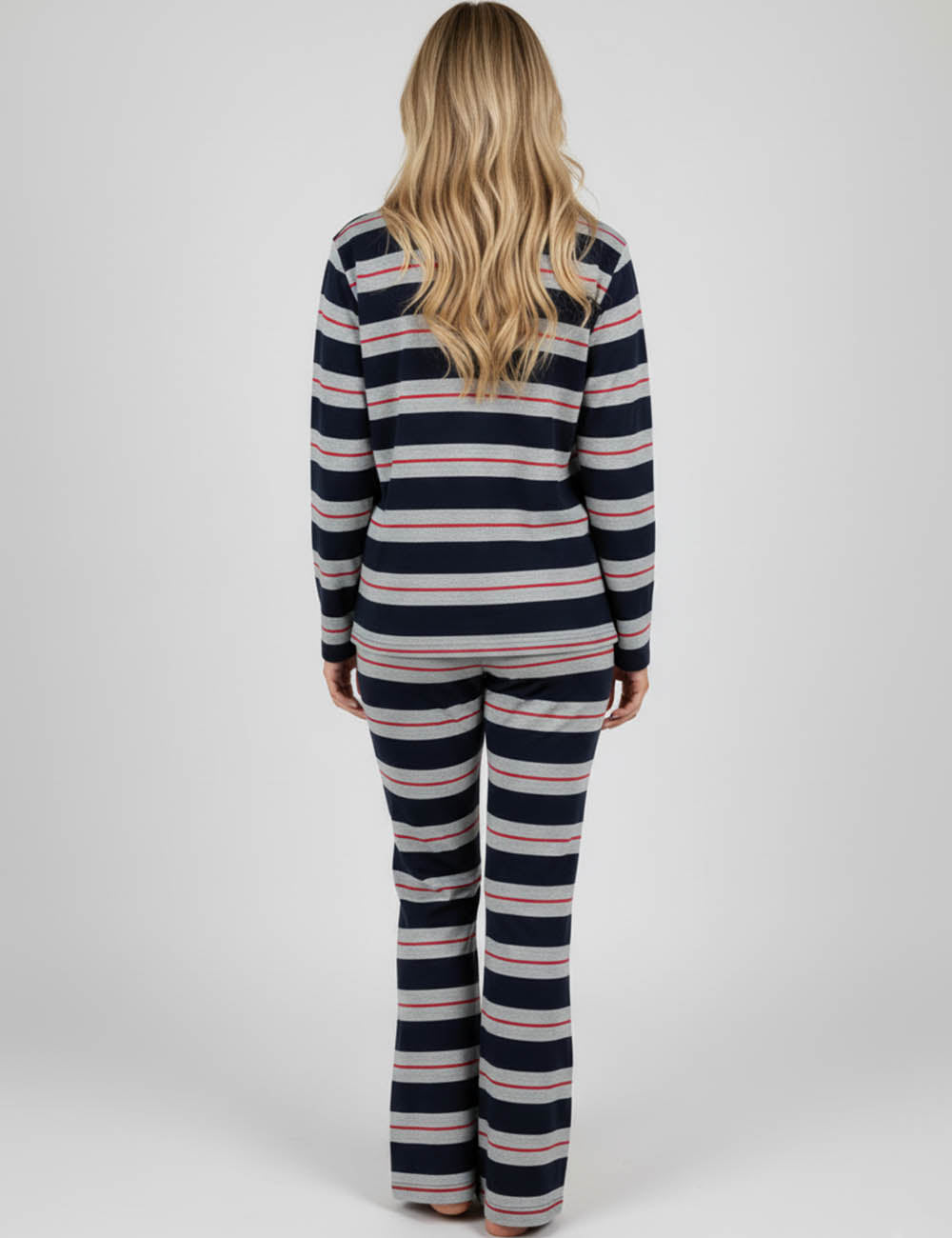 Ladies Multi Color Striped Round Neck Top & Pants Set