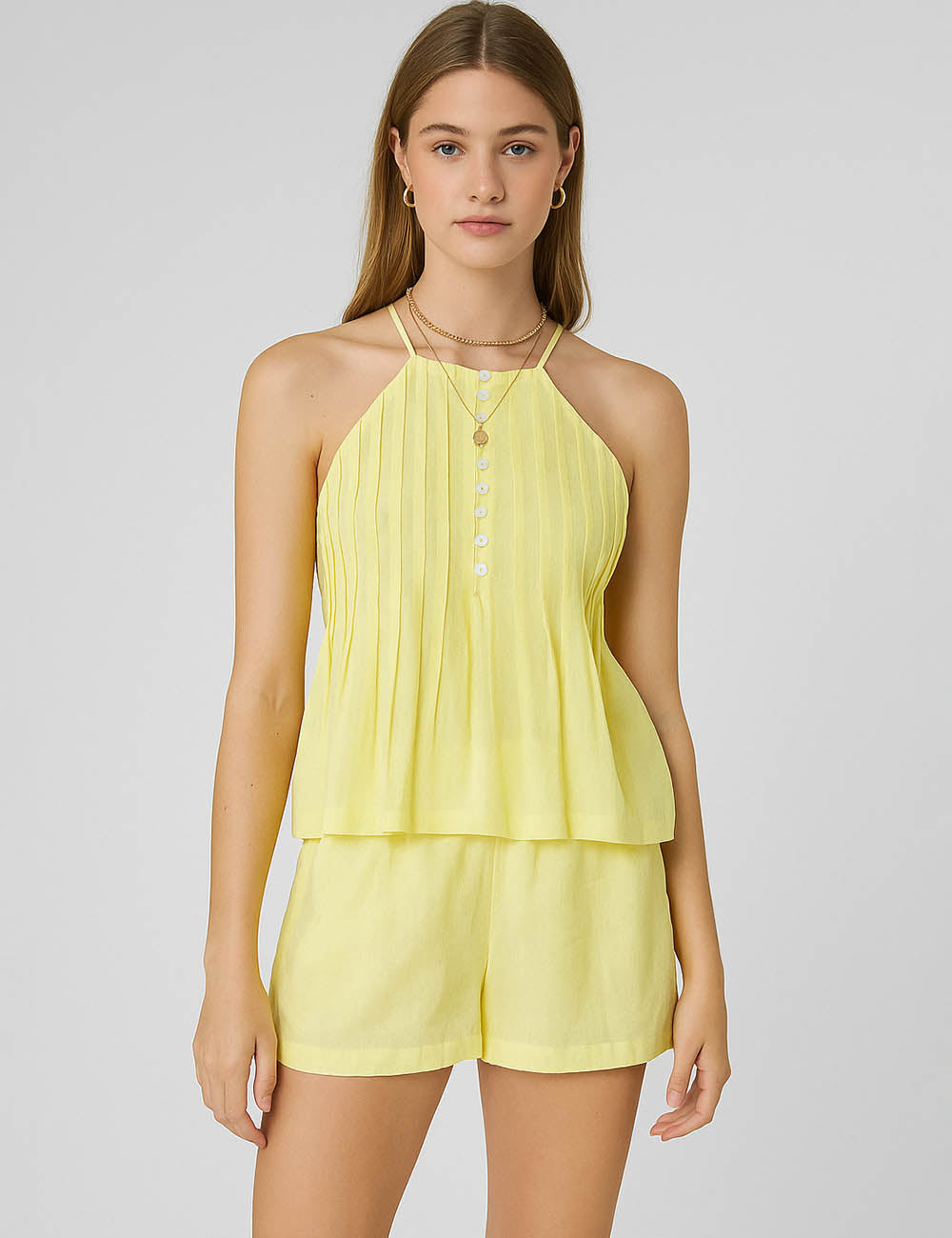 Ladies Chic Pleated Sleeveless Tank Top & Shorts 2PCS Set