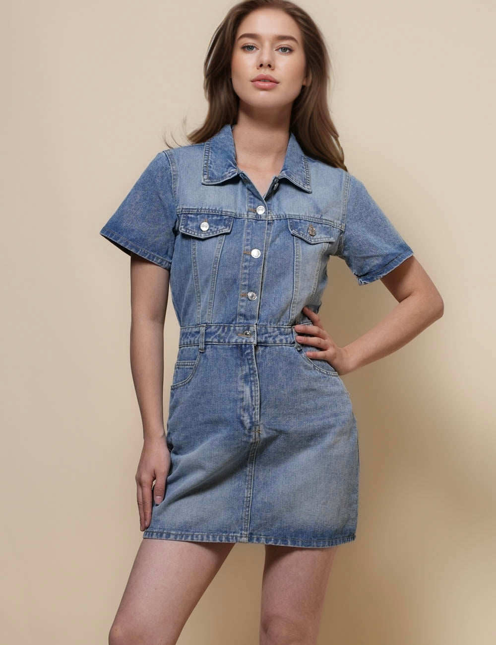 Ladies Pocket Everyday Denim Mini Dress SKD50117