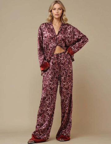 Ladies Leopard Button Closure Top & Pants Lounge Set SKST5KC1803