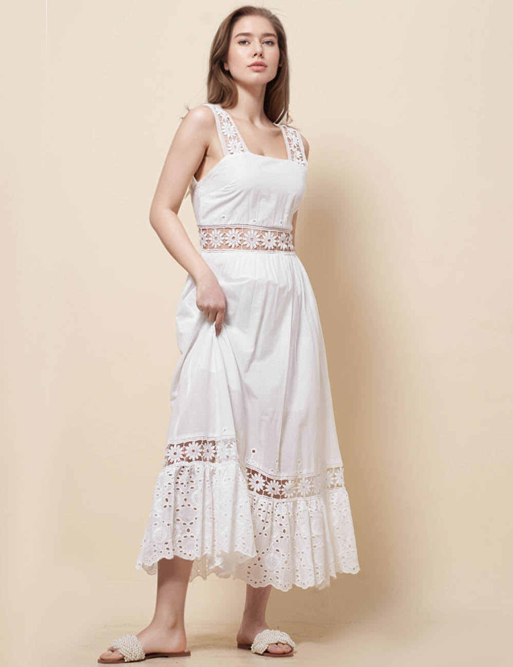 Ladies String Shoulder Hollow Out Maxi Dress SKD51202