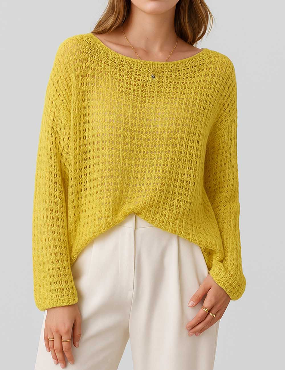 Ladies Pullover Hollow Out Long Sleeves Knit Blouse