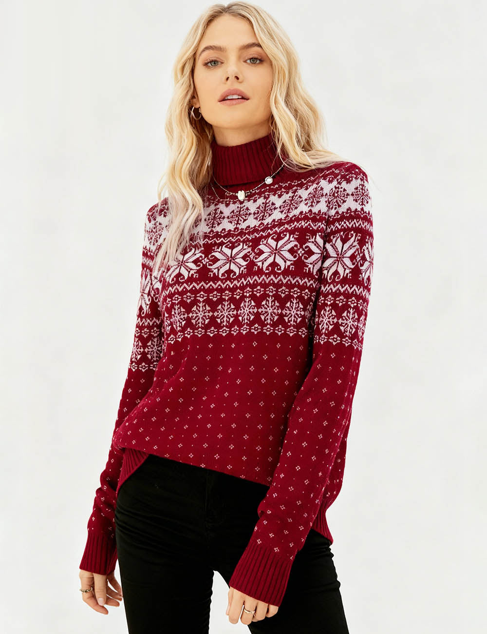 Ladies Christmas 2025 Snowflake Festive Turtle Neck Sweater