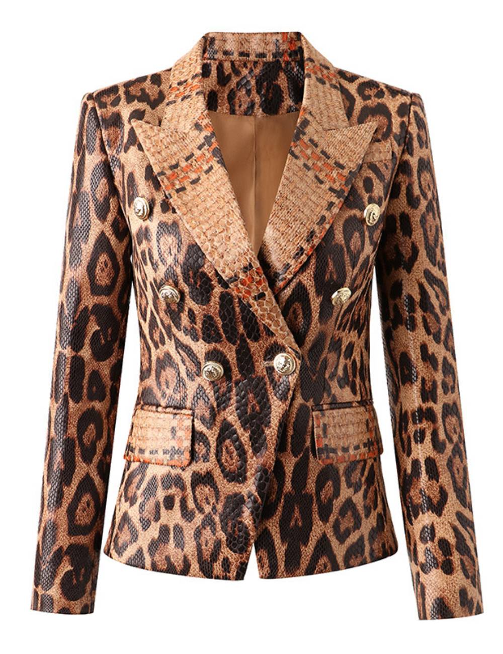 Ladies Leopard V-Neck Turndown Collar Blazer SKT50092