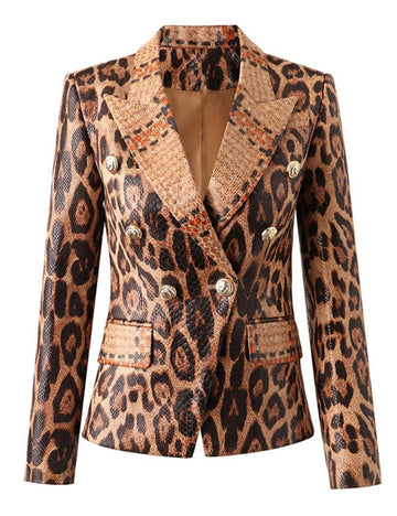 Ladies Leopard V-Neck Turndown Collar Blazer SKT50092