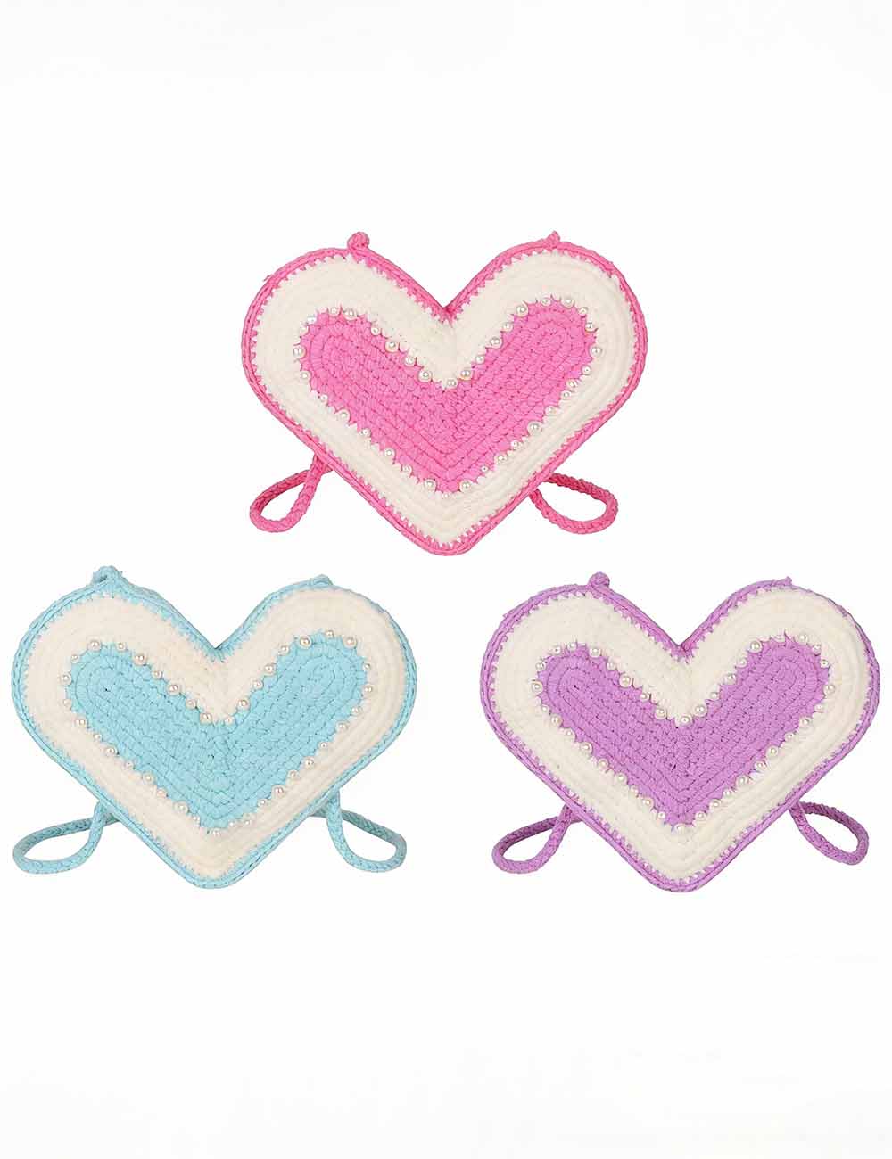 Ladies Valentine‘s Heart-Shaped Pearl Crochet Crossbody Bag