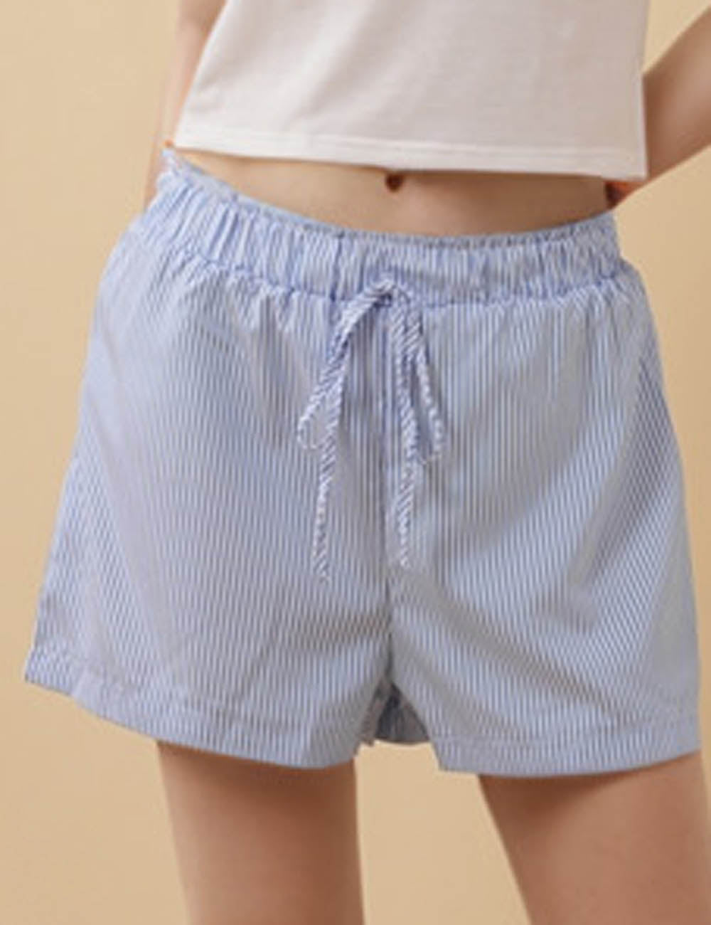 Ladies Color Block Stripe Drawstring Shorts SKS5CF69