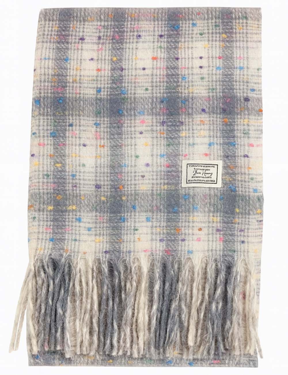 Ladies Colorful Dot Plaid Fringe Trim Knit Scarf