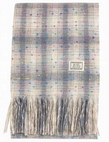 Ladies Colorful Dot Plaid Fringe Trim Knit Scarf