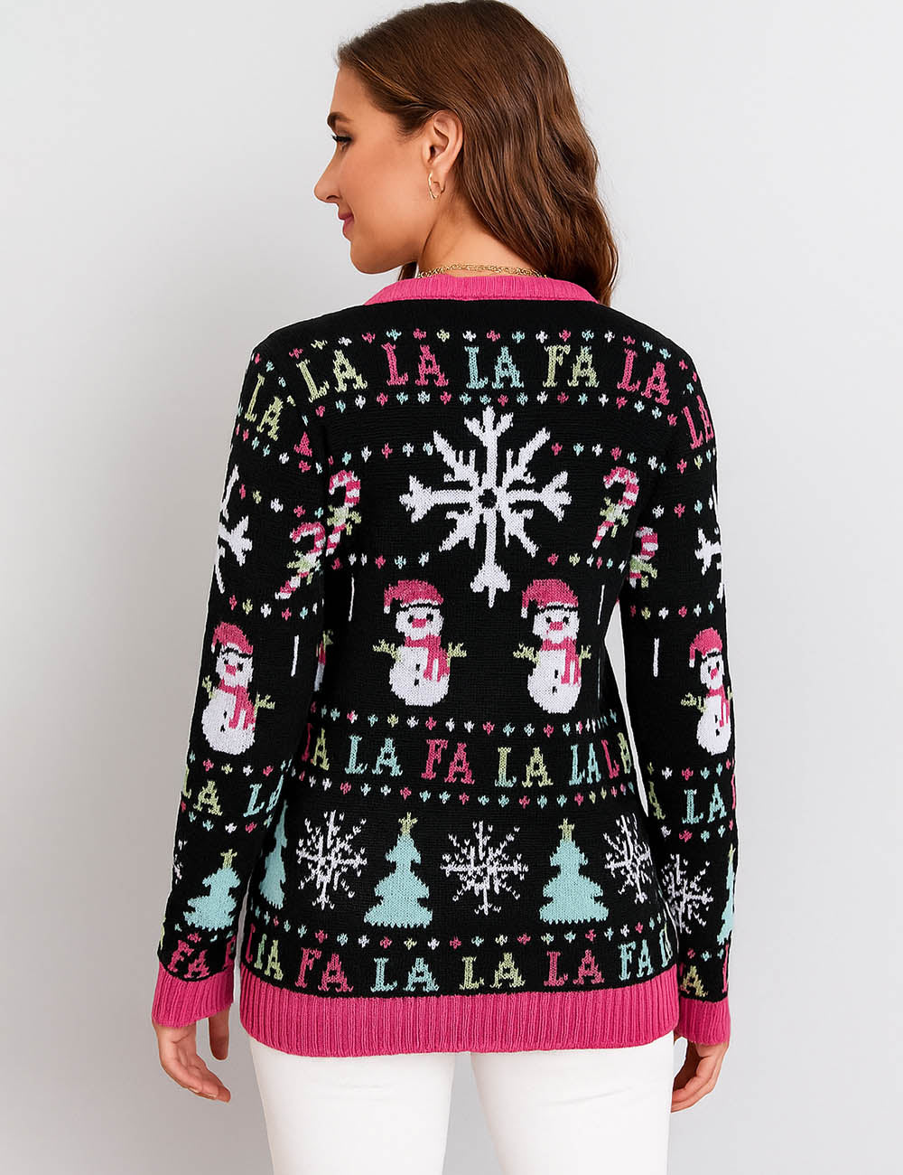 Ladies Christmas 2025 Snowflake & Snowman Holiday Sweater